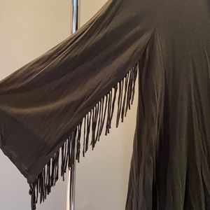 Hi-lo Black Express Top with fringe sleeves. Size M.